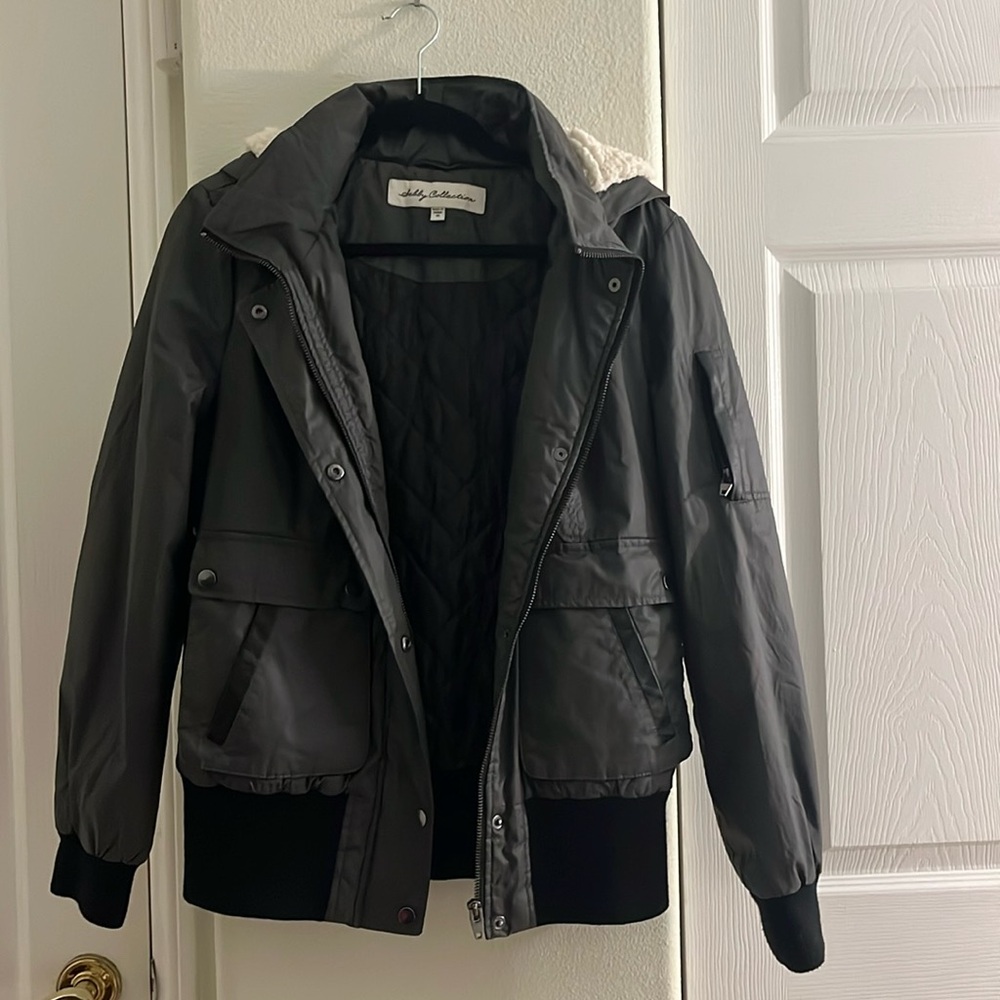 Sebby Waxy Faux Shearling & Faux Fur Hooded Bomber Jacket